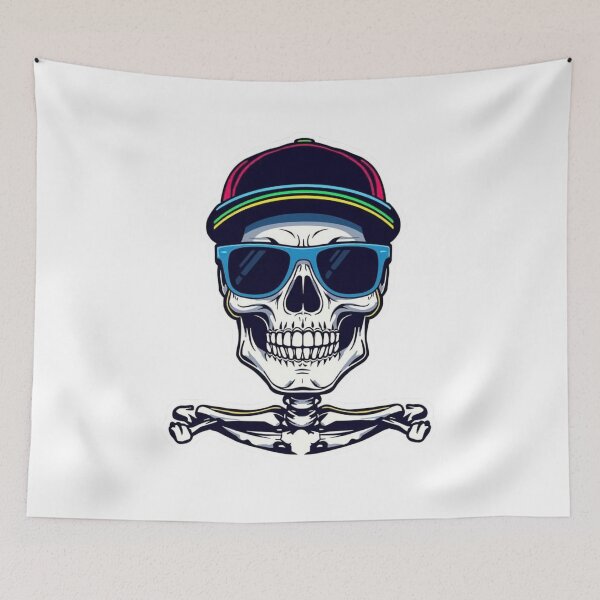 Item preview, ​Cool Skater Skull with Rainbow Cap and Blue Shades designed and sold by RickyStick.