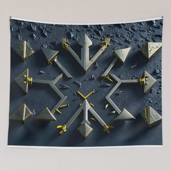 Item preview, Futuristic Metallic Arrow Geometry - Abstract 3D Tech Pattern in Gold and Steel designed and sold by Peter Kraaibeek | Generative Designs and Car Art.