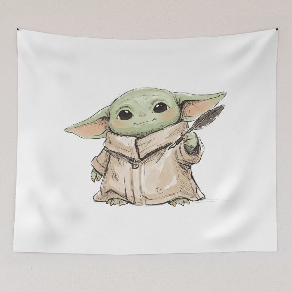 Item preview, BABY YODA WITH QUILL AND INK designed and sold by LIS AND MELIVERSO.