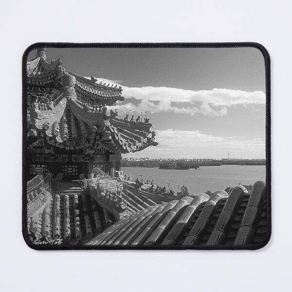 Item preview, Chinese Temple Rooftop Black White Photography designed and sold by DrTol.