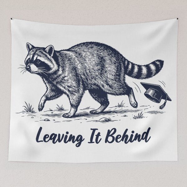 Item preview, Leaving It Behind Graduation Raccoon Design, Vintage Engraving Style Funny Graduate Animal Gift designed and sold by TeeVerse27.
