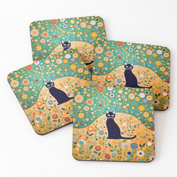 Item preview, Gustav Klimt Funny Black Cat in Flower Garden designed and sold by Vicky Brago-Mitchell®.