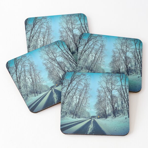 Item preview, South Shore Road Winter Scene – Snowy Forest Road Landscape Photography designed and sold by aadventures.