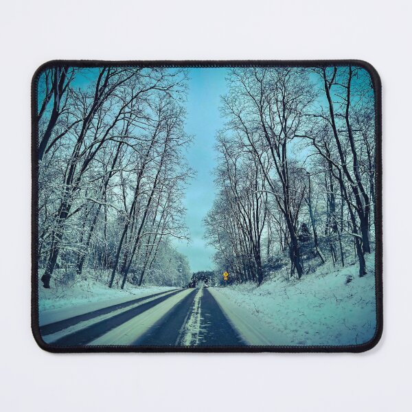 Item preview, South Shore Road Winter Scene – Snowy Forest Road Landscape Photography designed and sold by aadventures.