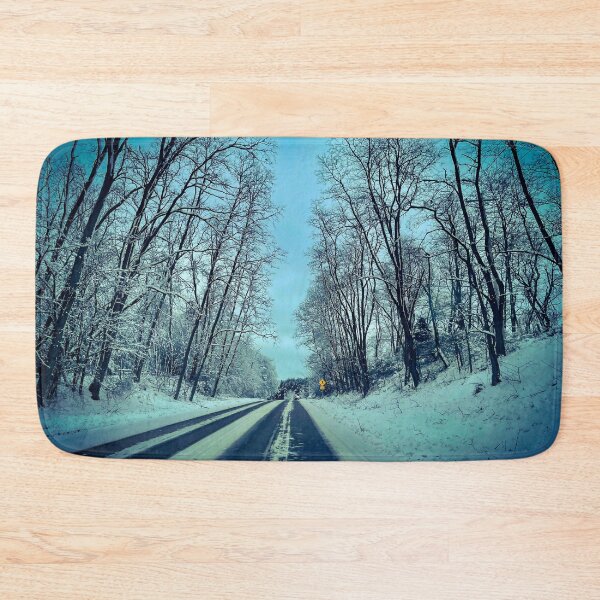 Item preview, South Shore Road Winter Scene – Snowy Forest Road Landscape Photography designed and sold by aadventures.
