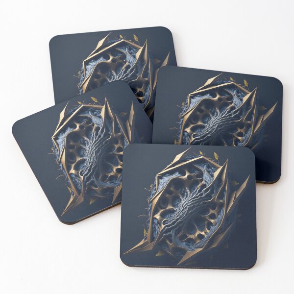 Item preview, Futuristic Biomechanical Structure - Abstract 3D Sci-Fi Tech Art in Gold and Blue designed and sold by Peter Kraaibeek Art Gallery.