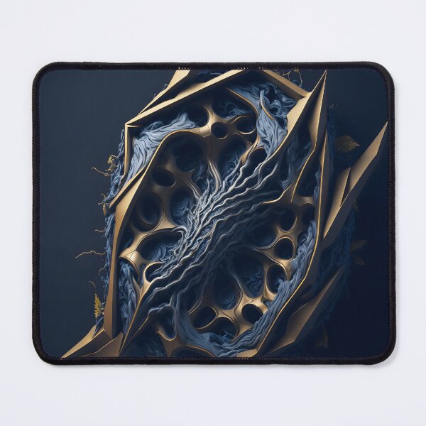 Item preview, Futuristic Biomechanical Structure - Abstract 3D Sci-Fi Tech Art in Gold and Blue designed and sold by Peter Kraaibeek | Generative Designs and Car Art.