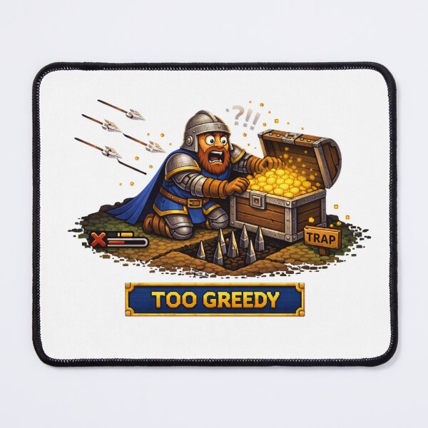 Item preview, Too Greedy – Funny Retro RPG Pixel Art Knight Trap Design designed and sold by PixelForge24.