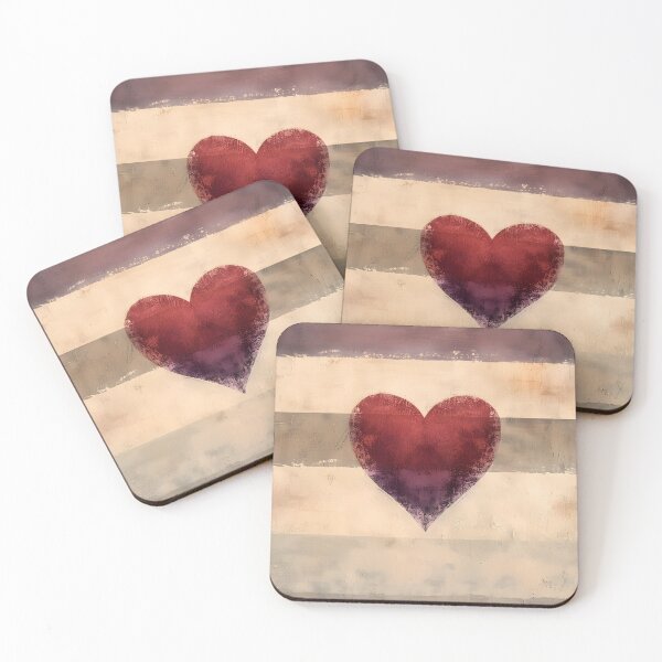 Item preview, Abstract Red Heart Wall Art Neutral Striped Background designed and sold by NarjaShop.