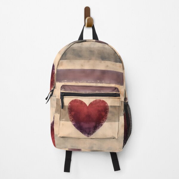 Item preview, Abstract Red Heart Wall Art Neutral Striped Background designed and sold by NarjaShop.