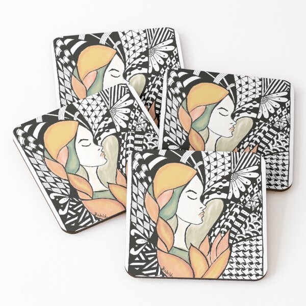 Item preview, zen thoughts: floral zentangle portrait designed and sold by BABISKO ZEN ART.