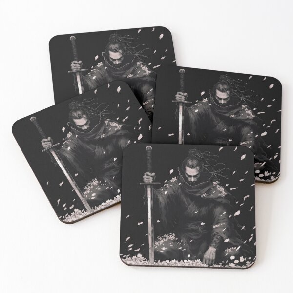 Item preview, Dark Samurai Warrior Kneeling with Sakura Petals – Japanese Aesthetic Art designed and sold by AmazingEG.