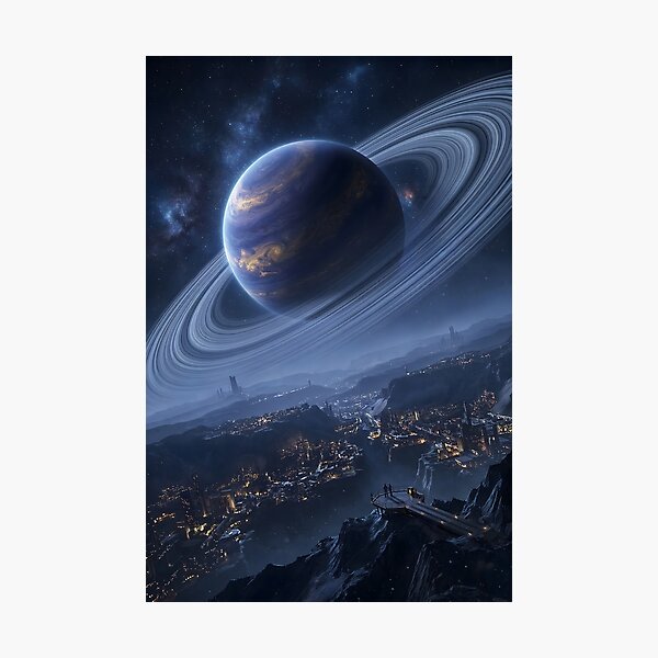 Item preview, Futuristic Lunar City overlooking Massive Ringed Planet designed and sold by Vista Atelier.