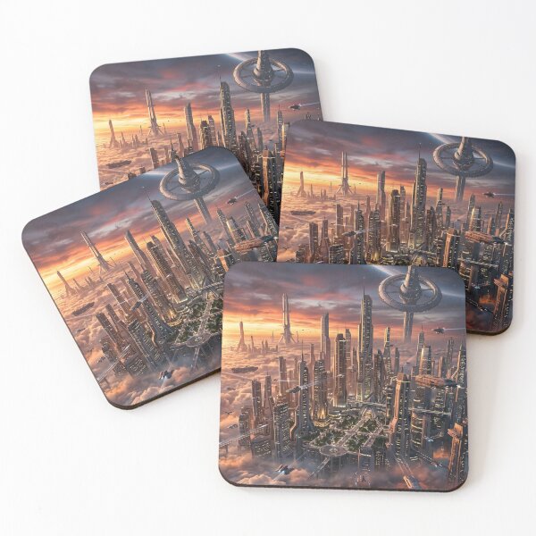 Item preview, Golden Cloud City with Flying Vehicles designed and sold by Vista Atelier.