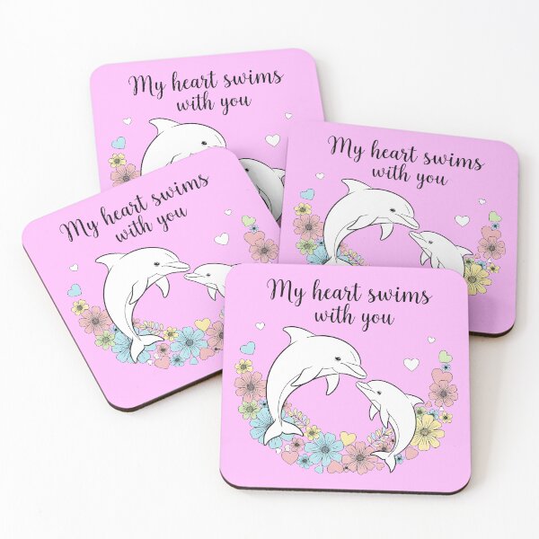 Item preview, My Heart Swims with You – Mother and Baby Dolphin with Flowers and Hearts designed and sold by Sea Gem.
