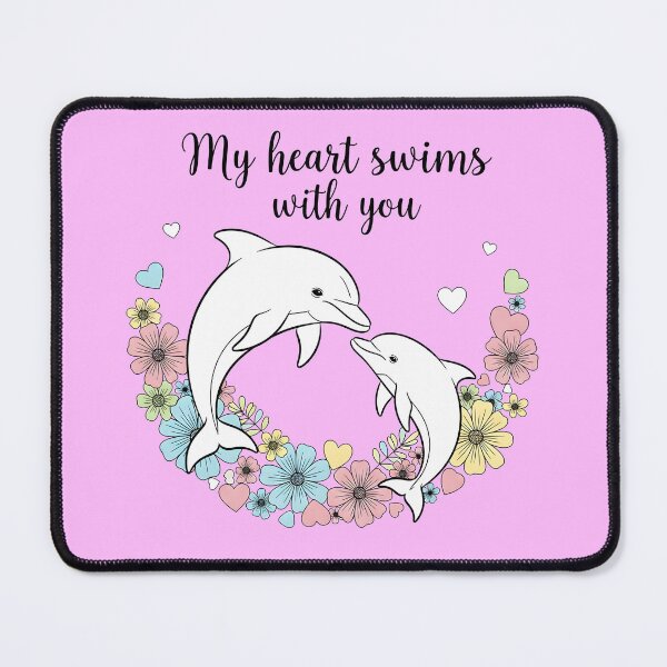 Item preview, My Heart Swims with You – Mother and Baby Dolphin with Flowers and Hearts designed and sold by Sea Gem.