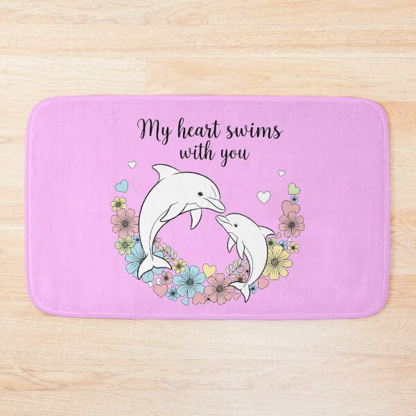 Item preview, My Heart Swims with You – Mother and Baby Dolphin with Flowers and Hearts designed and sold by Sea Gem.