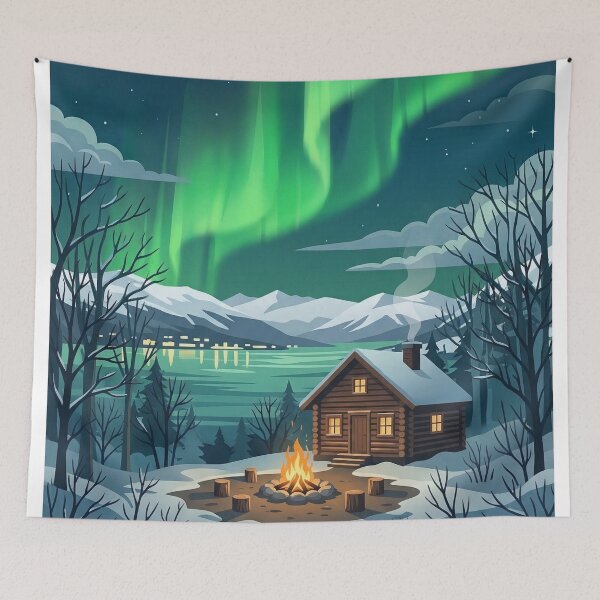 Item preview, Tromsø Norway Vintage Travel Poster - Northern Lights & Arctic Cabin designed and sold by varunmav.