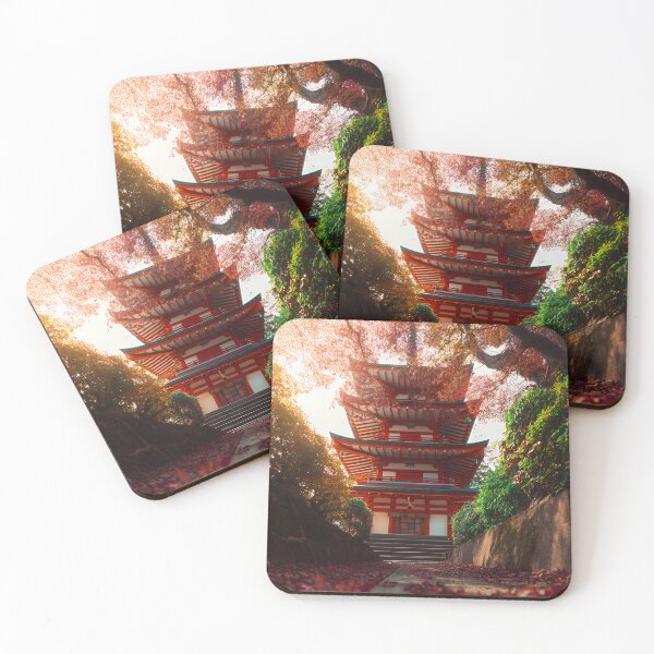Item preview, Vibrant Autumn Japanese Pagoda with Red Maple Canopy and Leaf-Covered Path designed and sold by EK-World.