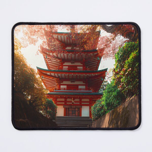 Item preview, Vibrant Autumn Japanese Pagoda with Red Maple Canopy and Leaf-Covered Path designed and sold by EK-World.