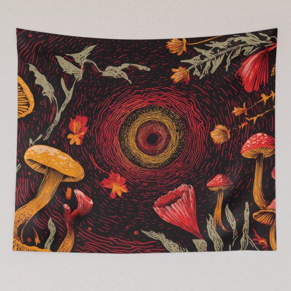 Item preview, Mushrooms and flowers in dark space designed and sold by anytka.