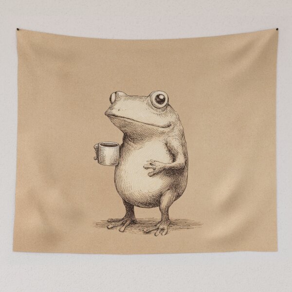 Item preview, Frog holding a cup at a table designed and sold by anytka.