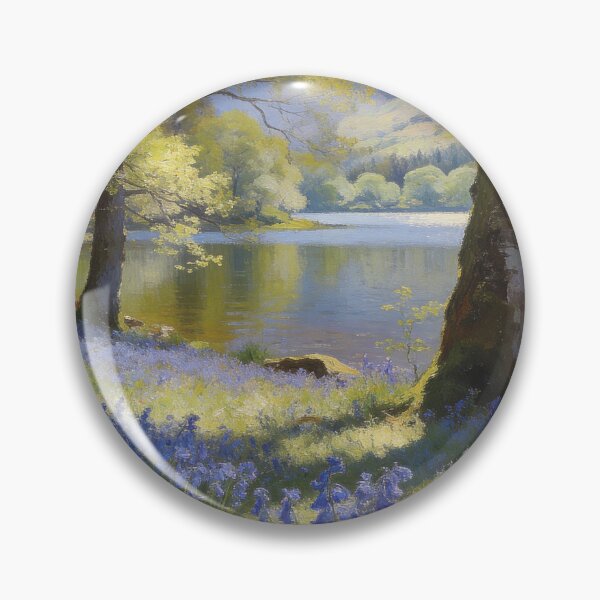 Item preview, Lake District Bluebells Landscape – Derwentwater Spring Woodland Art designed and sold by QuietCanvasArtworks.