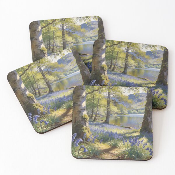 Item preview, Lake District Bluebells Landscape – Derwentwater Spring Woodland Art designed and sold by QuietCanvasArtworks.