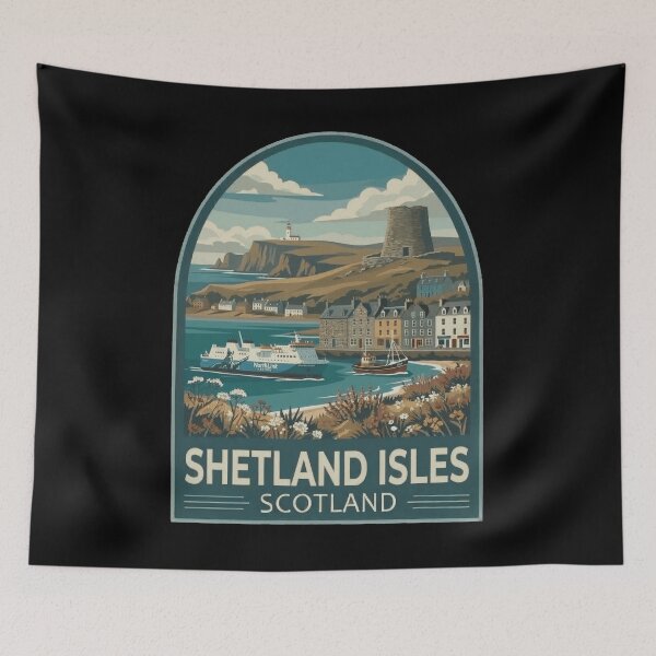 Item preview, Shetland Isles Scotland Vintage Travel Poster designed and sold by Loom on the Loch.
