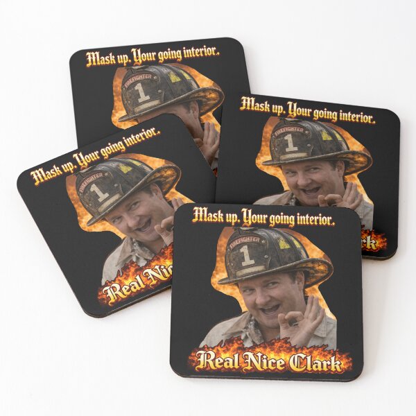 Item preview, Real Nice Clark Firefighter Sticker – Mask Up You’re Going Interior | Funny Fireman Meme Decal designed and sold by taylor75o.