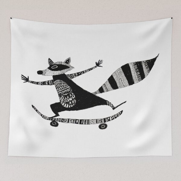 Item preview, Raccoon skateboarding in black style designed and sold by anytka.