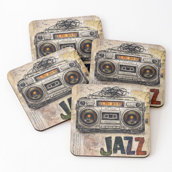 Item preview, Retro Boombox Jazz Design – Vintage Music Aesthetic with Cassette Radio for Analog and 90s Lovers designed and sold by art2print.