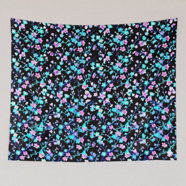 Item preview, Neon Pastel Busy Spring Blossoms Print on Black designed and sold by BeJolley.