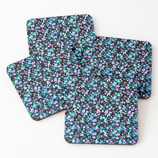 Item preview, Neon Pastel Busy Spring Blossoms Print on Black designed and sold by BeJolley.