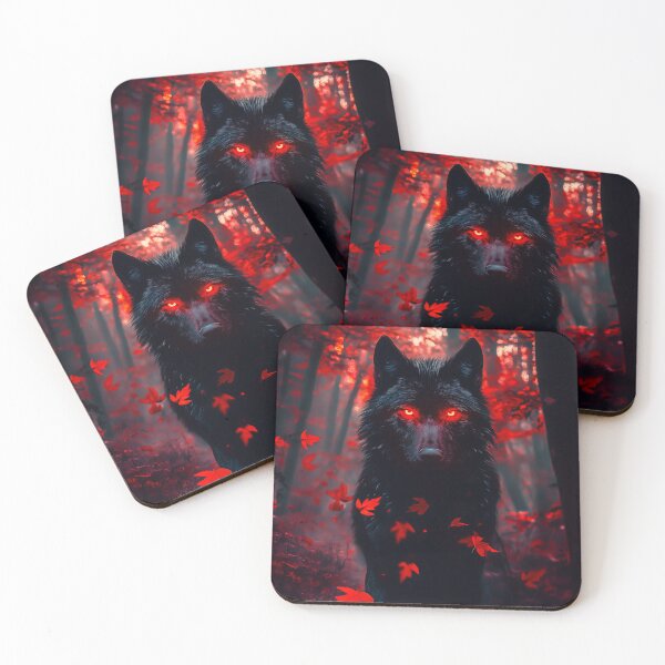 Item preview, Black Wolf with Glowing Red Eyes in Forest designed and sold by PetsArt.
