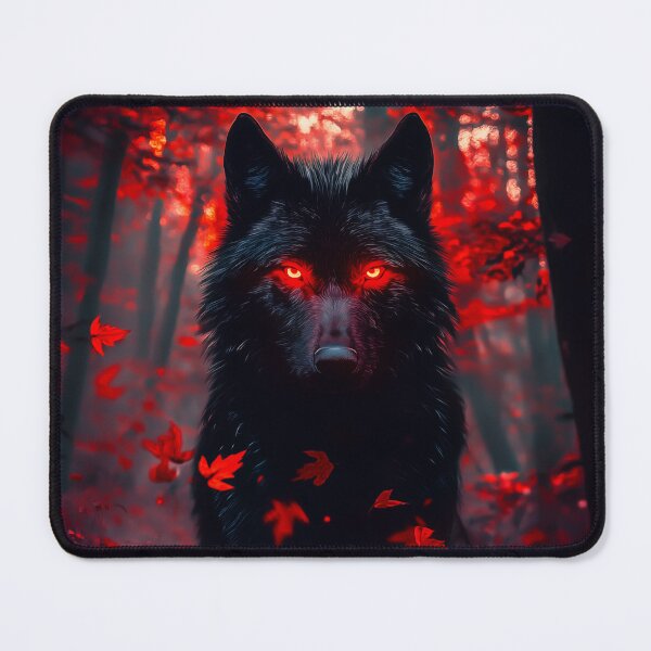 Item preview, Black Wolf with Glowing Red Eyes in Forest designed and sold by PetsArt.