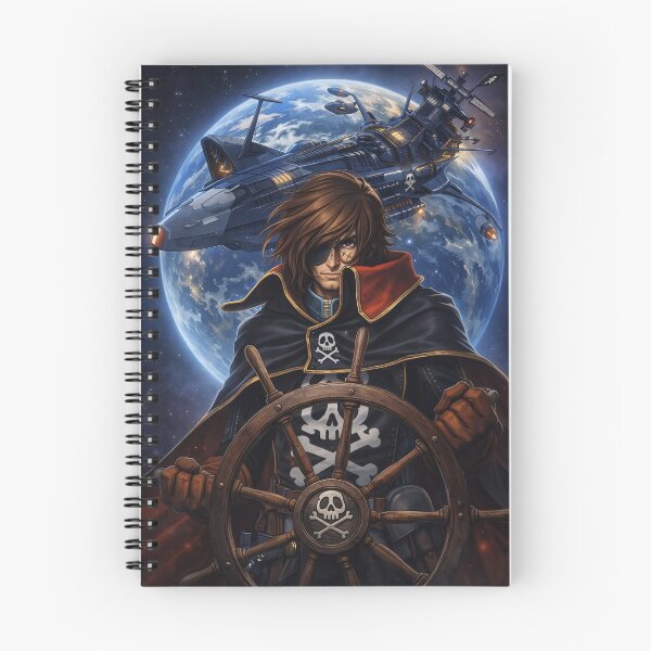 Aperçu de l'œuvre Capitaine pirate de l'espace – Guerrier cosmique d'anime avec vaisseau spatial et emblème de crâne créée et vendue par Apocryphalwar.