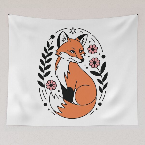 Item preview, Floral Fox Portrait – Oval Frame Flat Vector Illustration designed and sold by EmeraldeaArt.