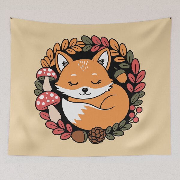 Item preview, Sleeping Fox in Autumn Leaves – Cozy Cottagecore Design designed and sold by EmeraldeaArt.