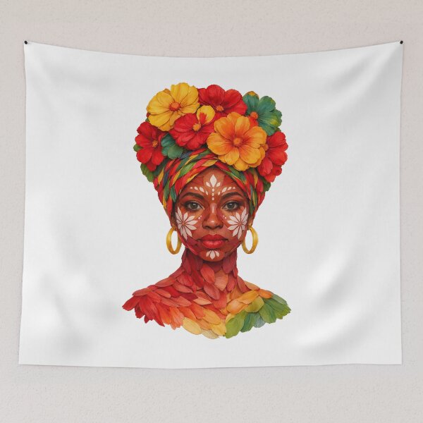 Item preview, Afro Floral Woman Art – Juneteenth Design, African Queen Portrait, Black Culture Illustration, Colorful Flower Headwrap designed and sold by ArtSpark Studio.