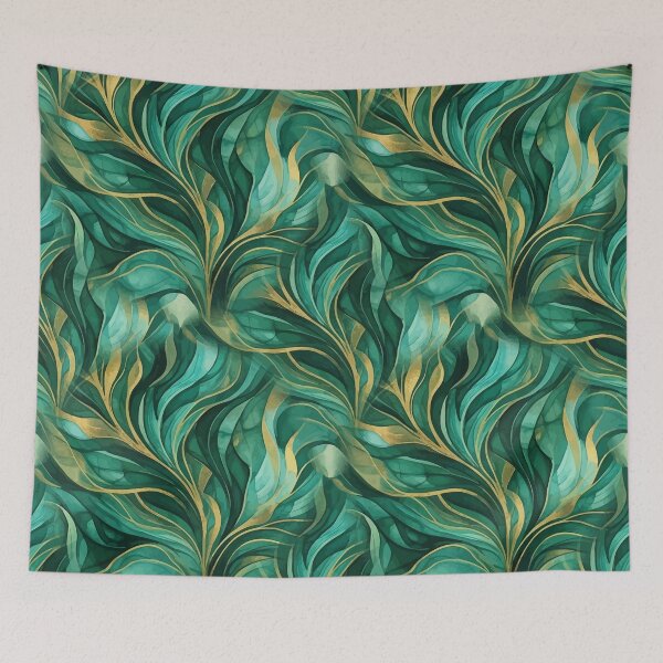 Item preview, Elegant Green and Gold Flowing Abstract Pattern designed and sold by RidaSalArt.
