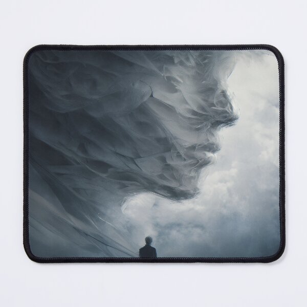 Item preview, Surreal Giant Swirling Cloud Face Looming Over Tiny Silhouette Figure designed and sold by EK-World.