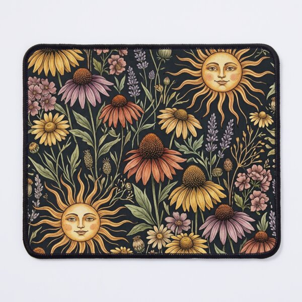Item preview, Celestial Sun and Wildflower Pattern Dark Boho Botanical Art Print designed and sold by SezzyDesigns.