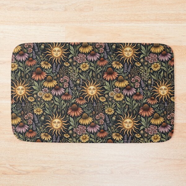 Item preview, Celestial Sun and Wildflower Pattern Dark Boho Botanical Art Print designed and sold by SezzyDesigns.