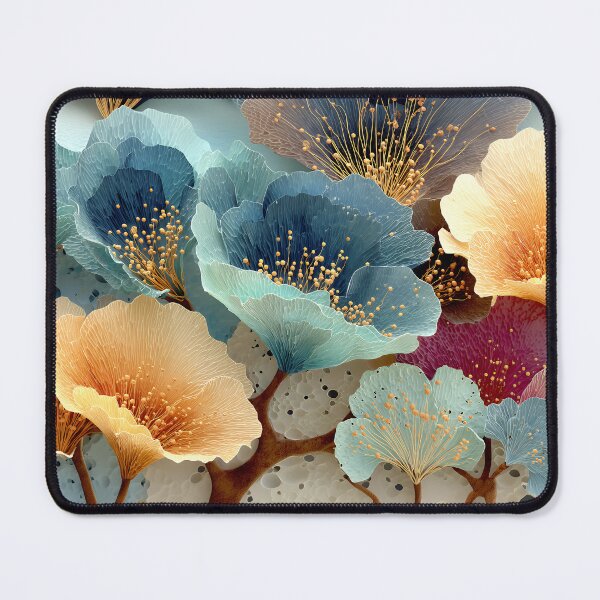 Item preview, Surreal Fantasy Flowers with Golden Stamens in Blue Teal & Orange designed and sold by EK-World.