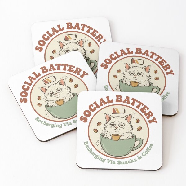 Item preview, Social Battery Recharging Via Snacks and Coffee Introvert Cat designed and sold by CozyPanicStudio.