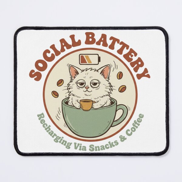 Item preview, Social Battery Recharging Via Snacks and Coffee Introvert Cat designed and sold by CozyPanicStudio.