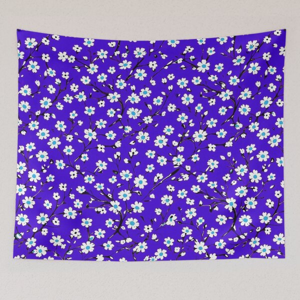 Item preview, Cobalt Blue Cartoon Daisies Floral Spring Print designed and sold by BeJolley.