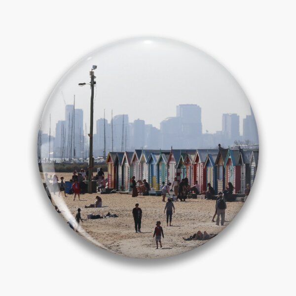 Item preview, Brighton beach boxes with Melbourne skyline in the background 2025 designed and sold by Lauren Elizabeth Photograhy AU.