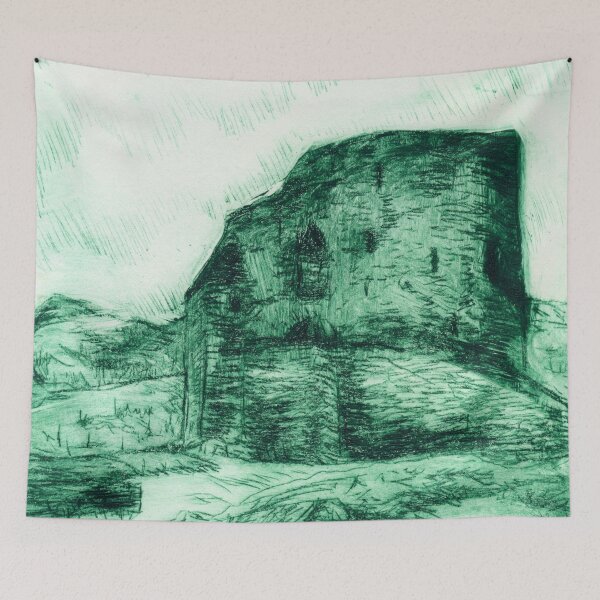 Item preview, Dry Point Print of Castell Dolbadarn Castle, Llanberis, North Wales in Phthalo Green designed and sold by LymphomaLass.